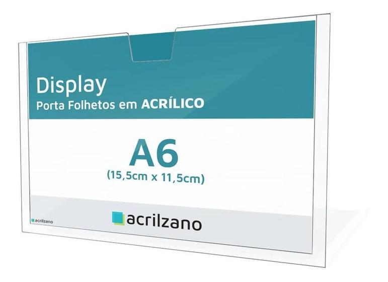 Display Acrílico Parede Porta Folha A6 Horizontal Com Fita Acrilzano Az Loja Display De 7491