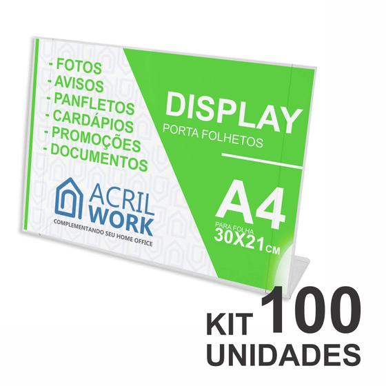 Imagem de Display Acrílico Porta Folha A4 L Horizontal 100 unidades