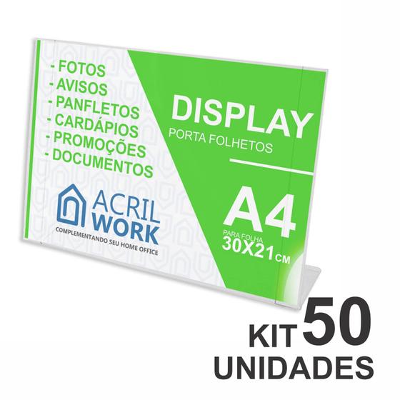 Imagem de Display Acrílico Porta Folha A4 L Horizontal Mesa Kit com 50