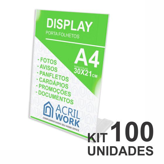 Imagem de Display Acrílico Porta Folha A4 L Vertical Mesa 100 Unidades