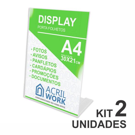 Display Acrílico Porta Folha A4 L Vertical Mesa 2 Unidades Menor preço em Display Acrílico Porta Folha A4 L Vertical Mesa 2 Unidades