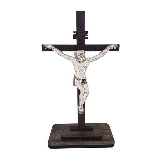Imagem de Display com Base Retangular Jesus na Cruz 20cm Madeira Mdf