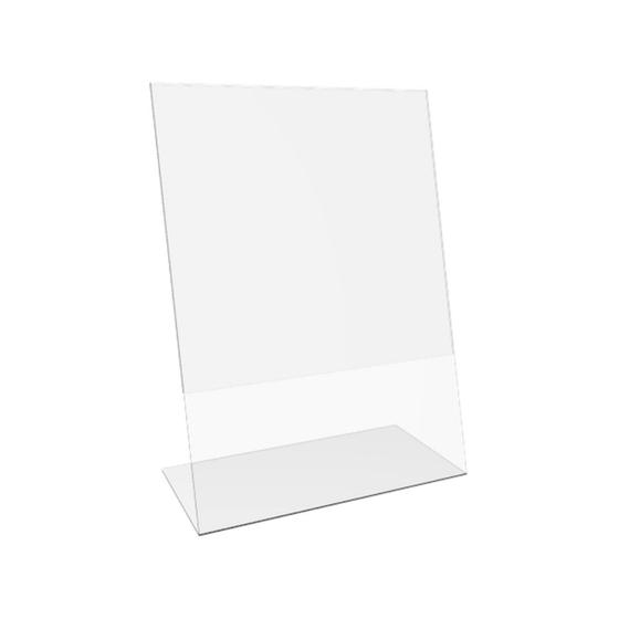 Imagem de Display Expositor Suporte PS Acrilico em L tamanho A4 30x21cm de mesa e balcão no formato vertical