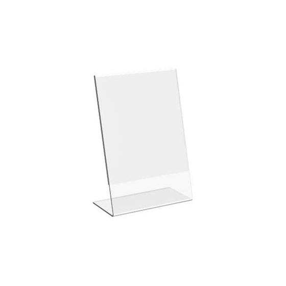 Imagem de Display Expositor Suporte PS Acrilico em L tamanho A6 10x15cm de mesa e balcão no formato vertical