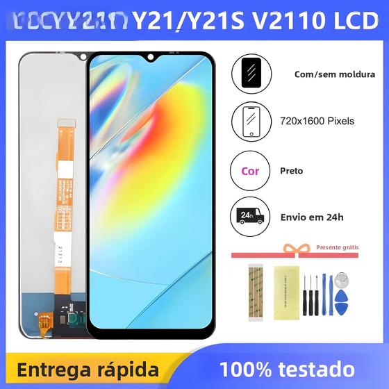 Imagem de Display LCD com Frame, Touch Screen Digitizer Assembly, substituição para Vivo Y21, V2111, 6.51"