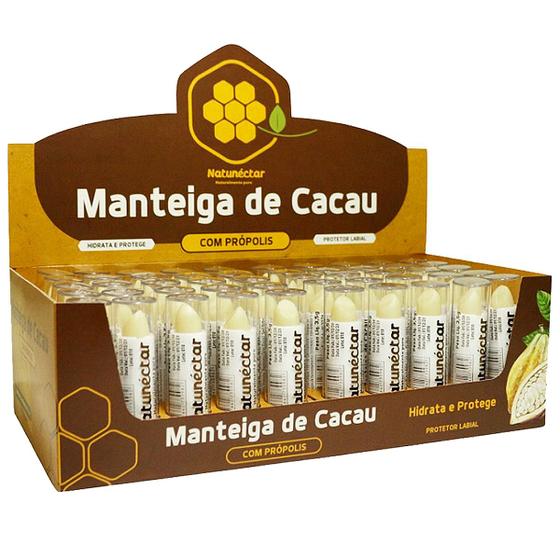Imagem de Display Manteiga de Cacau Hidratante Labial Batom Protetor Tradicional Própolis 100% Puro Caixa 50 Unidades