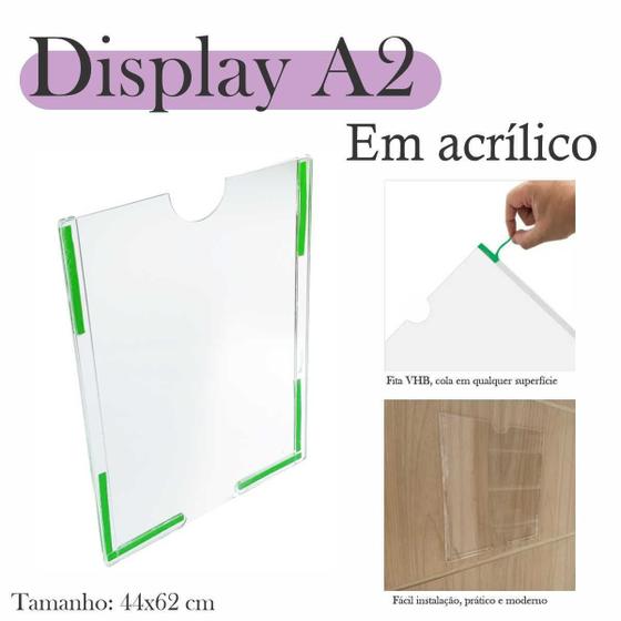 Imagem de Display Parede Quadro Avisos Porta Folhas A2 Acrílico Vert