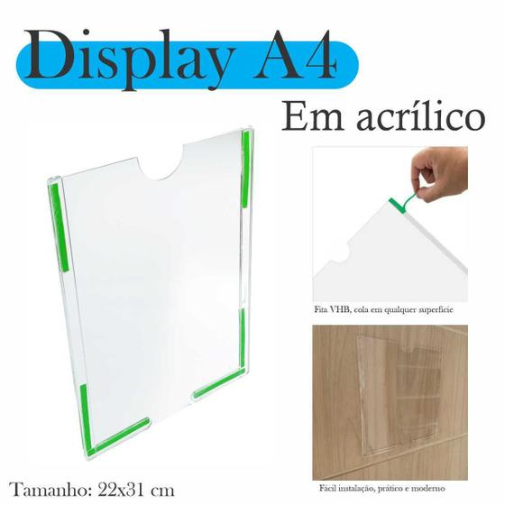 Imagem de Display Parede Quadro Avisos Porta Folhas A4 Acrílico Vert