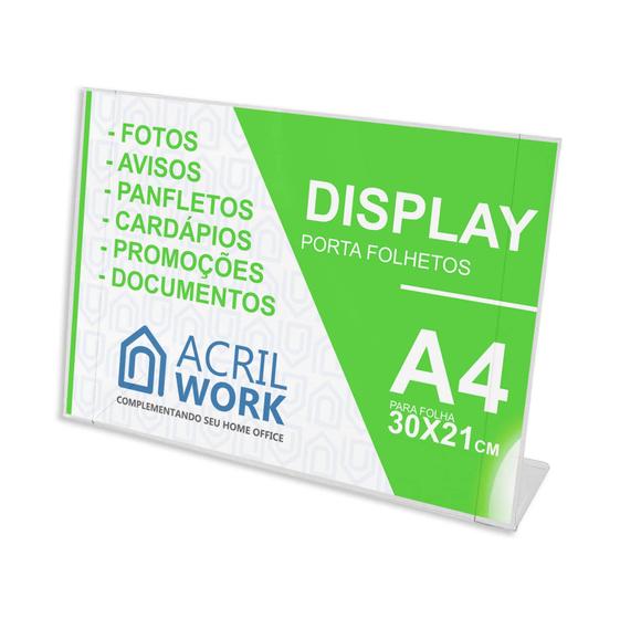 Imagem de Display Porta Folha Acrílico A4 L Horizontal Balcão Mesa