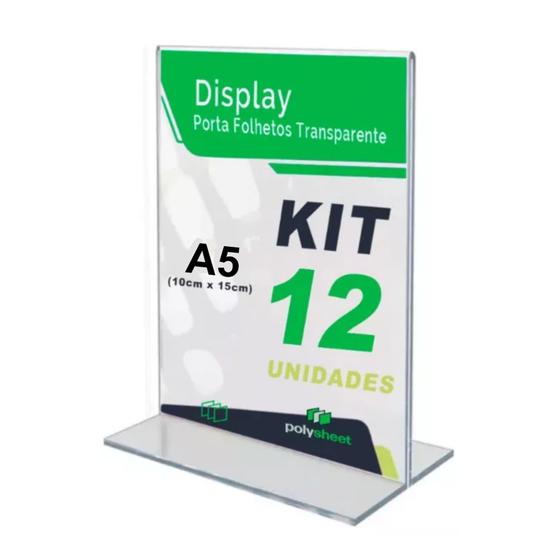 Imagem de Display Porta Folheto Tamanho A5 Formato T Vertical Em Acrílico