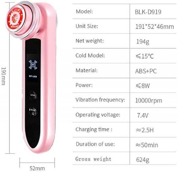 Imagem de Dispositivo de beleza, dispositivo de beleza de elevação e firmeção, dispositivo de beleza de rejuvenescimento da pele, fóton e compressão de massagem facial quente e fria (ouro rosa)