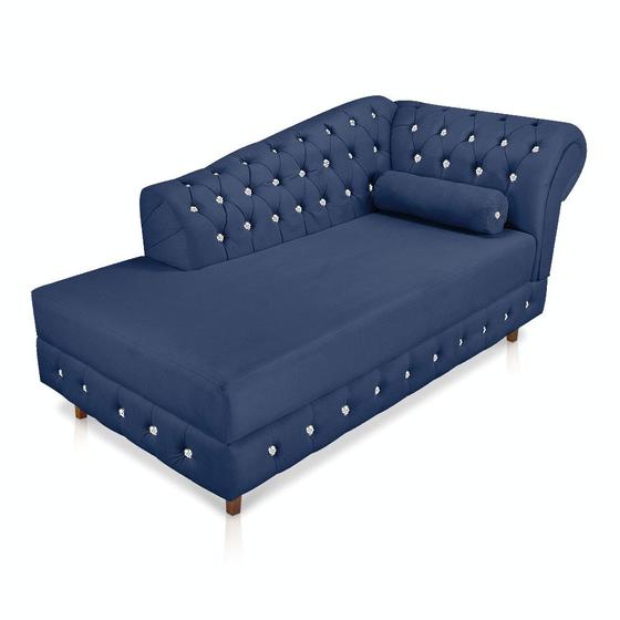 Imagem de Divã Chesterfield 165 cm Capitonado com Strass Suede Azul Marinho - D'Rossi