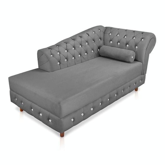 Imagem de Divã Chesterfield 165cm Capitonado Strass Suede Grafite