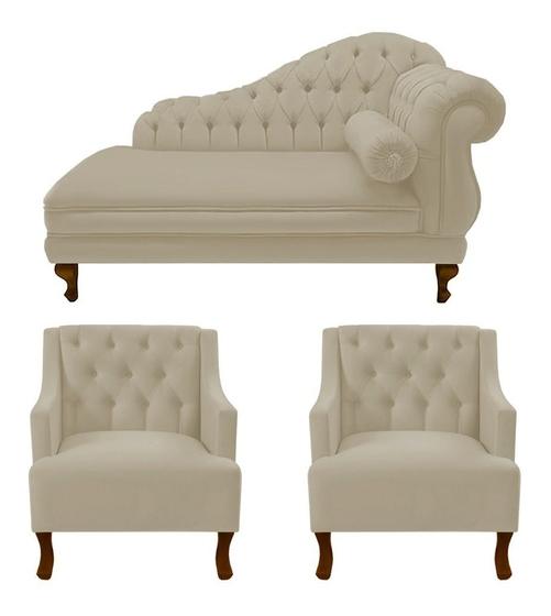 Imagem de Divã Larissa 150 cm Esquerdo de quem senta e 2 Poltronas Genesis Suede Bege - LM DECOR