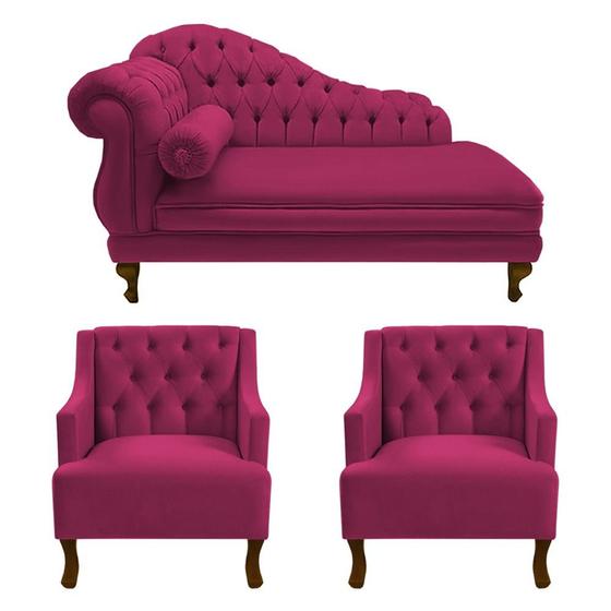 Imagem de Divã Larissa 160 cm Direito de quem senta e 2 Poltronas Genesis Veludo Pink - LM DECOR