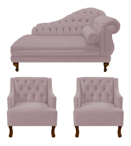 Imagem de Divã Larissa 160 cm e 2 Poltronas Genesis Veludo Rose - LM DECOR