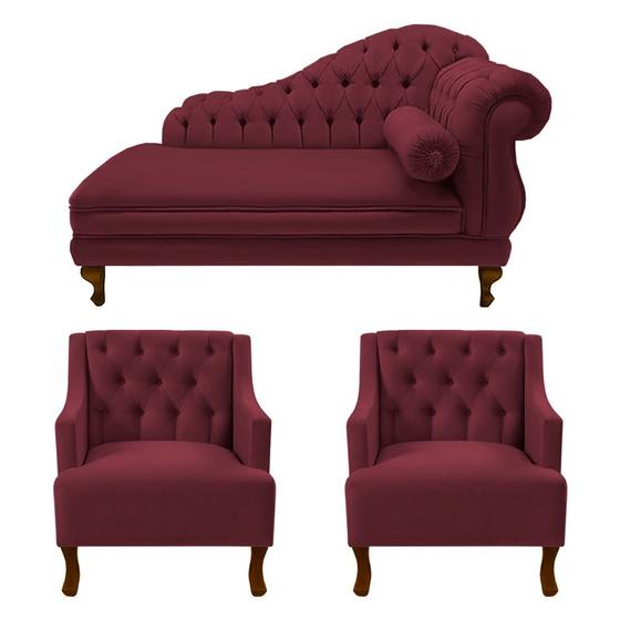 Imagem de Divã Larissa 160 cm Esquerdo de quem senta e 2 Poltronas Genesis Suede Vermelho Bordo - DL Decor