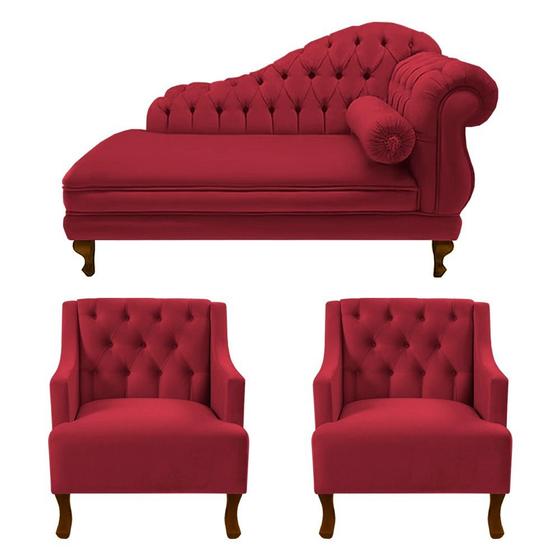 Imagem de Divã Larissa 160 cm Esquerdo de quem senta e 2 Poltronas Genesis Suede Vermelho - DL Decor