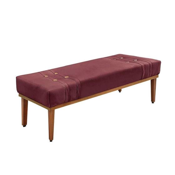 Imagem de Divã Recamier Banco Base Madeira Para Quarto Gênova 90cm Veludo S04 - D'rossi Cor Vinho
