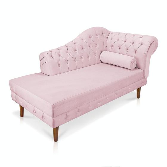 Imagem de Divã Recamier Capitonê Mônaco 165 cm Suede Rosa Bebê Pés Chanfrado- D'Rossi