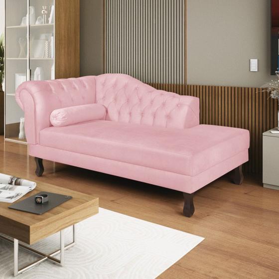 Imagem de Diva Recamier Dora 140cm Lado Direito Suede Rosa Bebê