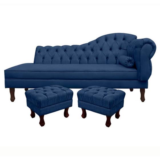 Imagem de Divã Recamier Namoradeira Larissa 140cm com Capitonê  Esquerda  02 Puffs Retrô Suede