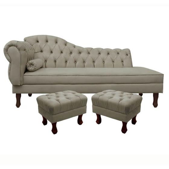 Imagem de Divã Recamier Namoradeira Larissa 185cm com Capitonê - Direita + 02 Puffs Retrô Suede - Ecotec Decor