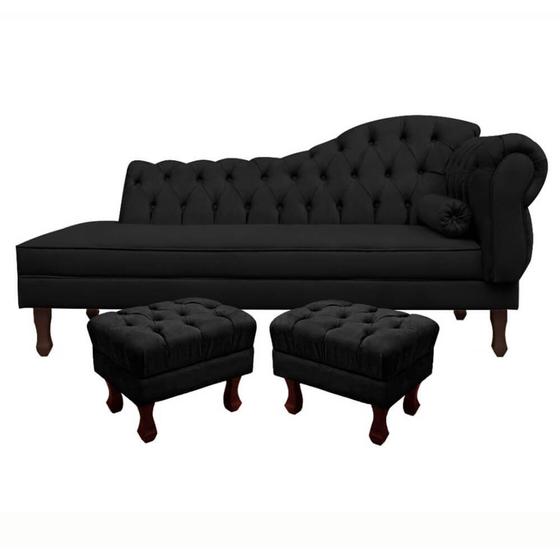 Imagem de Divã Recamier Namoradeira Larissa 185cm com Capitonê - Esquerda + 02 Puffs Retrô Suede - Ecotec Decor