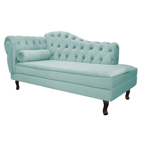 Imagem de Divã Recamier Sofá Juliana 140cm Lado Direito Suede Azul Tiffany Sala de Estar Recepção Quarto Escritório Capitonê Luis XV - AM Decor