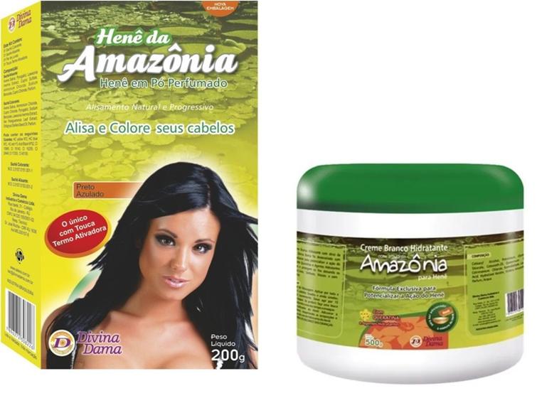 Imagem de Divina Dama Amazonia Preto Azulado Hene em Po 01x200gr + Creme Branco 01x500gr Incolor