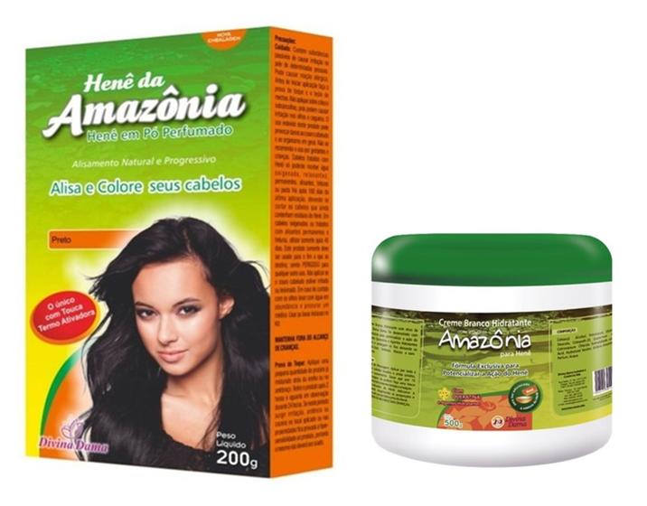 Imagem de Divina Dama Amazonia Preto Natural Hene em Po 01x200gr + Creme Branco 01x500gr Incolor