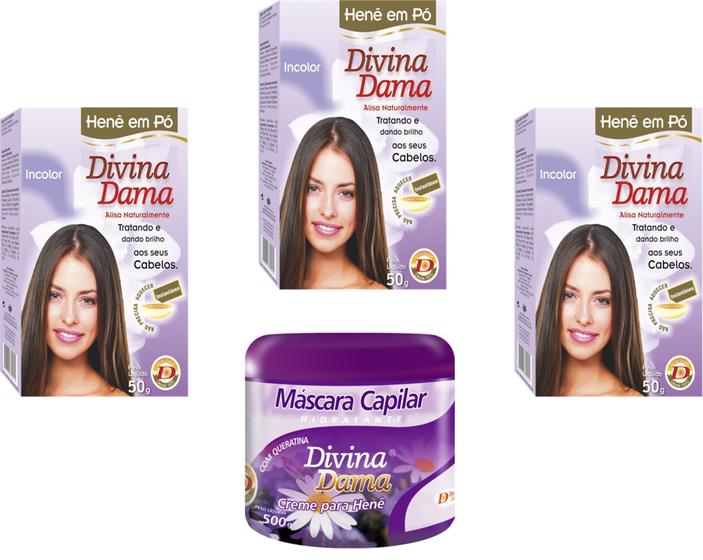 Imagem de Divina Dama Incolor Hene Em Po 03x50gr+mascara 500gr incolor - DIVINA DAMA JABORANDI