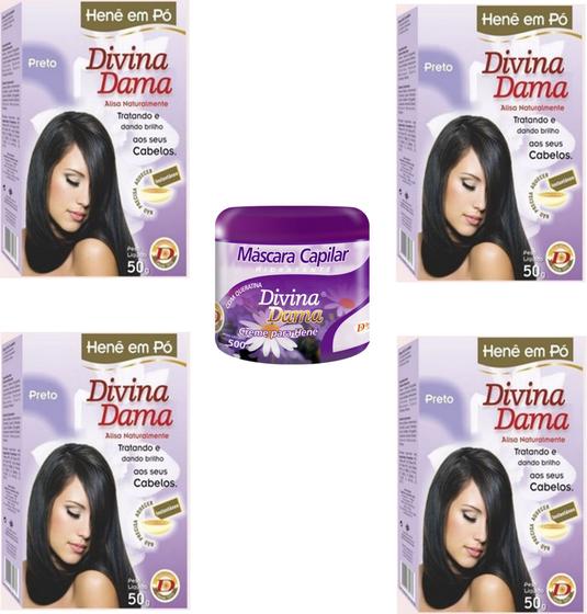 Imagem de Divina Dama Preto Natural Hene Em Po 04x50gr+mascara 500gr incolor