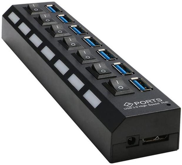 Imagem de Divisor de Hub USB 3.0 com 7 portas com interruptor de alimentação individual para laptop e PC (preto)