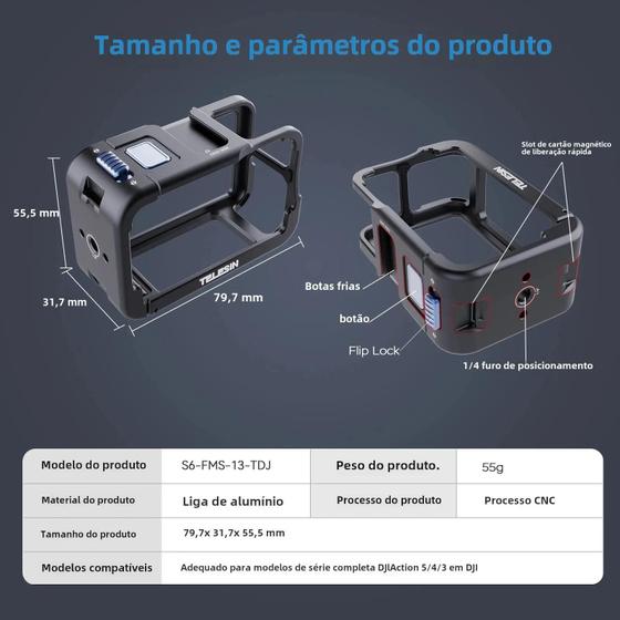 Imagem de DJI OSMO Action 3 4 5Pro Capa Protetora De Liga De Alumínio Com Sapata Dupla Fria TELESIN
