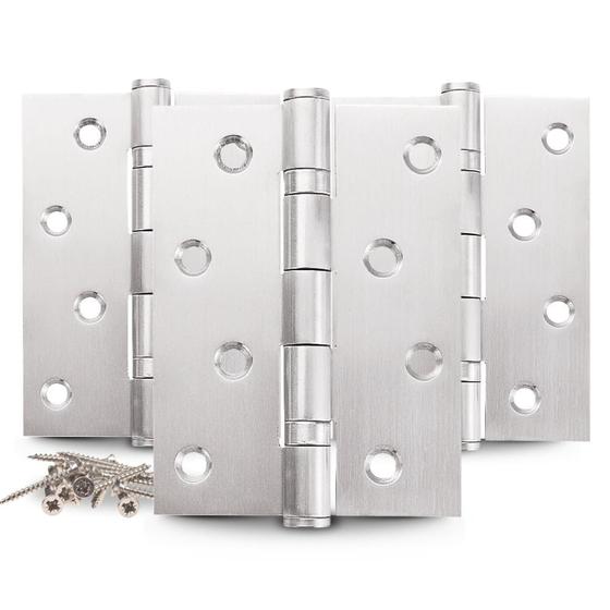 Imagem de Dobradiça para Porta Embutir Inox com Rolamento 4" X 3" 2.5mm 90kg - Kit com 3 uni