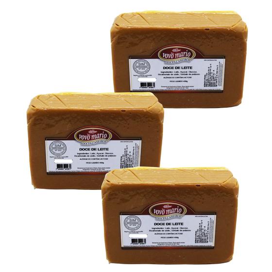 Imagem de Doce de leite tablete puro com açúcar 450g vovô mário 3 und