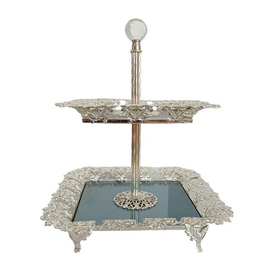 Imagem de Doceira Turca Pequena de 2 andares em Metal Prata - Elegância Clássica: Doceira de Prestígio - Elegante para Sobremesas de Luxo!