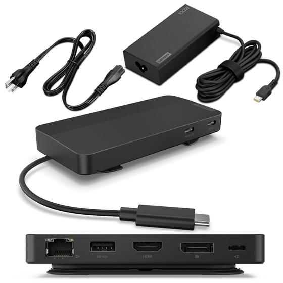Imagem de Dock Lenovo USB-C Dual Display com Adaptador de Alimentação de 100W - Preto