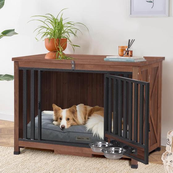 Dog Crate Furniture Suumerpety com bandeja removível e 2 tigelas Imagem de Dog Crate Furniture Suumerpety com bandeja removível e 2 tigelas