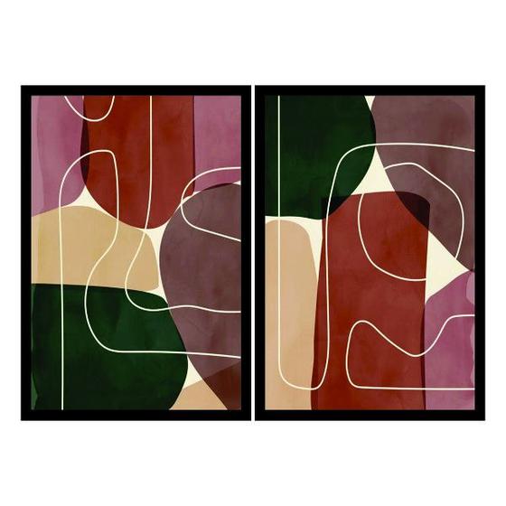 Imagem de Dois Quadros Decorativos Formas Coloridas 90x60 Sala Quarto