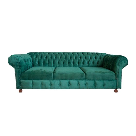 Imagem de Dois Sofás Chesterfield Capitone Luis XV Suede - Verde Musgo 2M / Decoração , sala tv estar, recepção