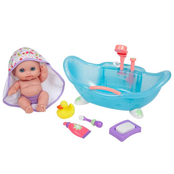 Imagem de Doll JC Toys Lil Cutesies 8.5, todo em vinil com conjunto de banho 2+ azul