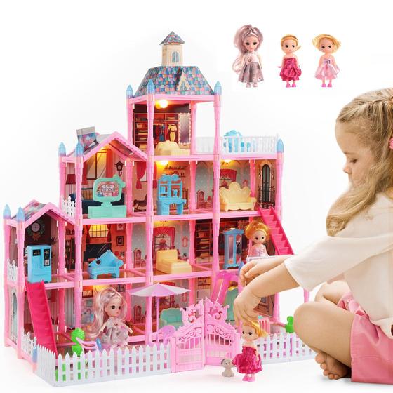 Imagem de Dollhouse Randhar Girls Dream Playhouse com iluminação 3 bonecas