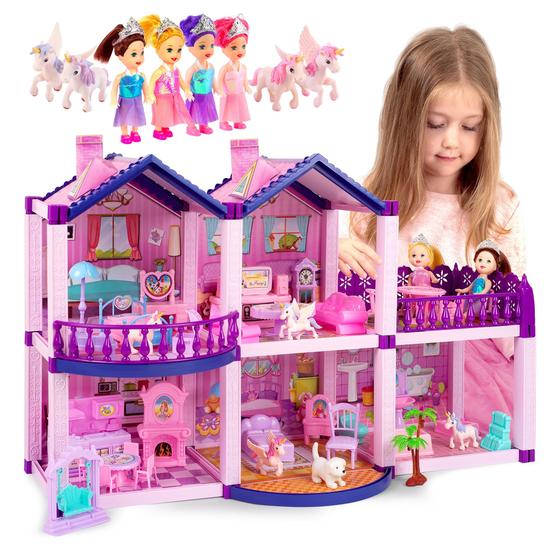 Imagem de Dollhouse TOMLEON com princesas, 4 unicórnios e bonecos para cães