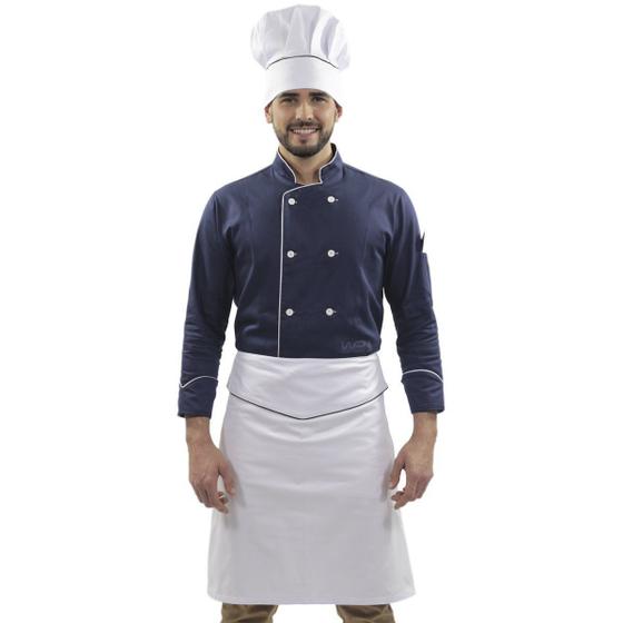 Imagem de Dólmã Chef de Cozinha Azul Blueberry Chapéu e Avental de Cintura
