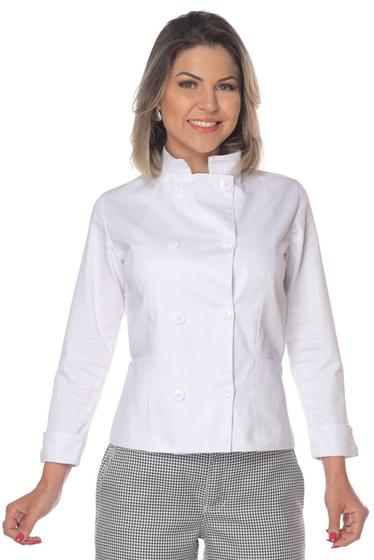 Imagem de Dolmã chef de cozinha feminina branco em algodão