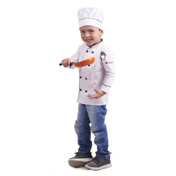 Imagem de Dólmã Chef de Cozinha Infantil Chapéu Mestre Cuca Branco