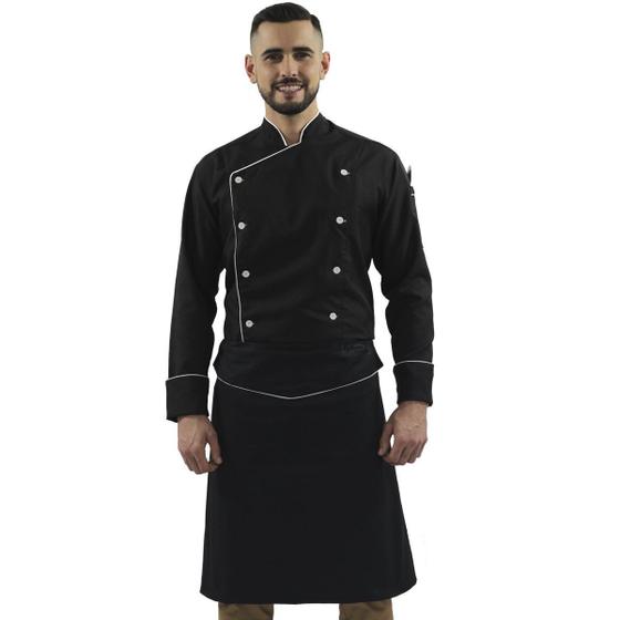 Dólmã Chef de Cozinha Preto Oxford Avental Tipo Saia Cozinheiro Menor preço em Dólmã Chef de Cozinha Preto Oxford Avental Tipo Saia Cozinheiro