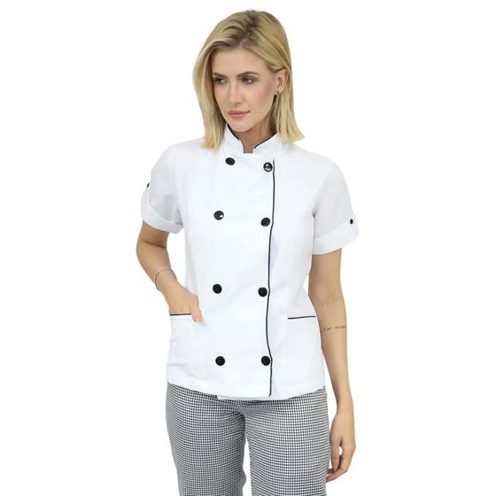 Imagem de Dolmã Chefe Cozinha Feminina Manga Curta - Camisa Feminina Chefe de Cozinha Manga Curta - Gambuza